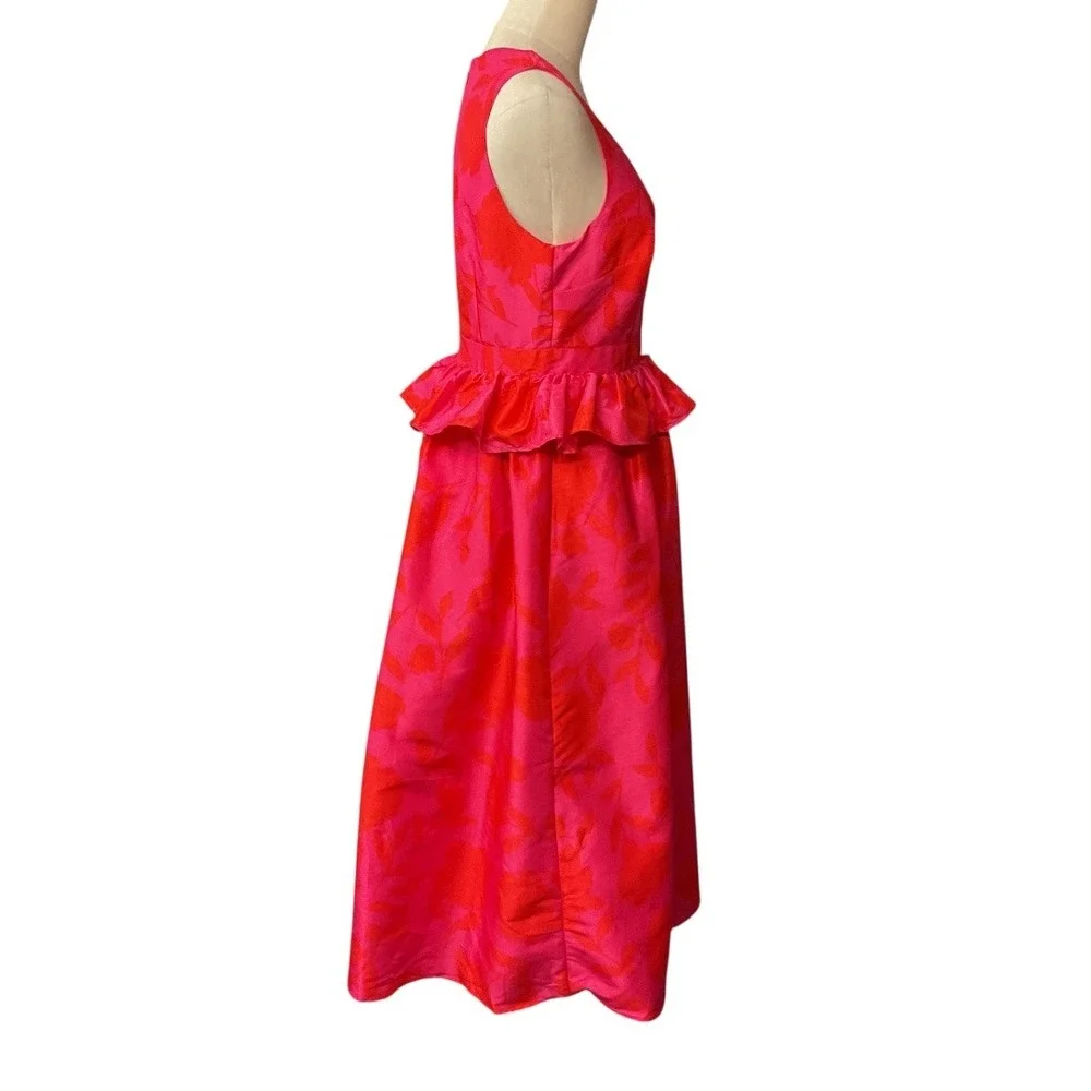 Kate Spade Target Red Pink Classic Floral Sleeveless Peplum‎ Midi Dress Sz 6 NWT